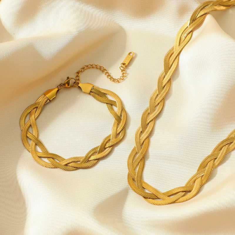 18K Gold Plated Chain Necklace & Bracelet Set