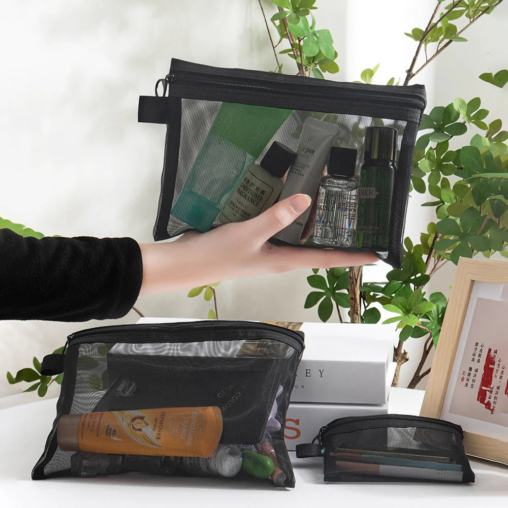 Clear Mesh Cosmetic & Travel Pouch Set
