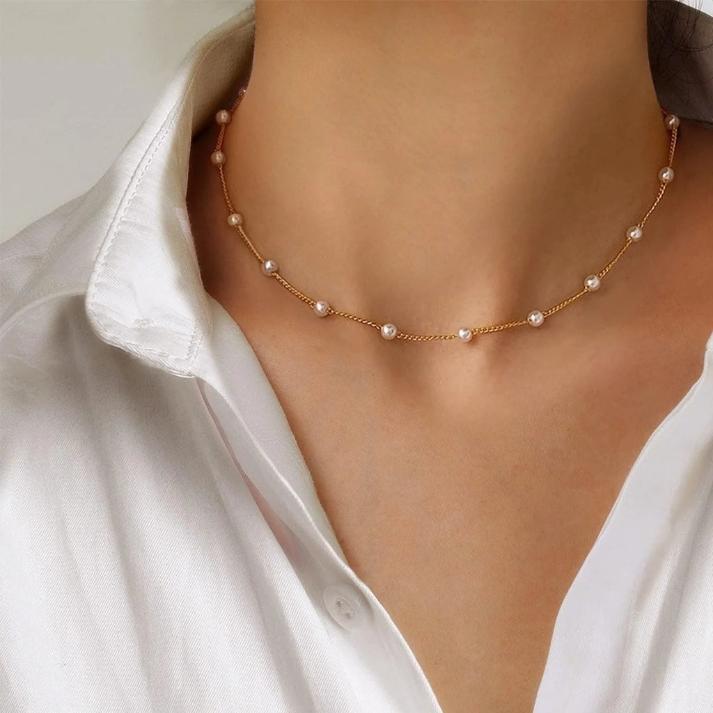 Gold Layered Pearl Necklace