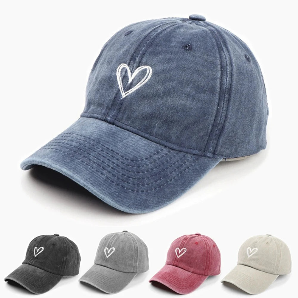 Peach Heart Embroidery Baseball Cap