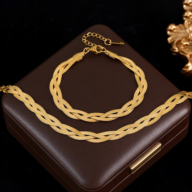 18K Gold Plated Chain Necklace & Bracelet Set