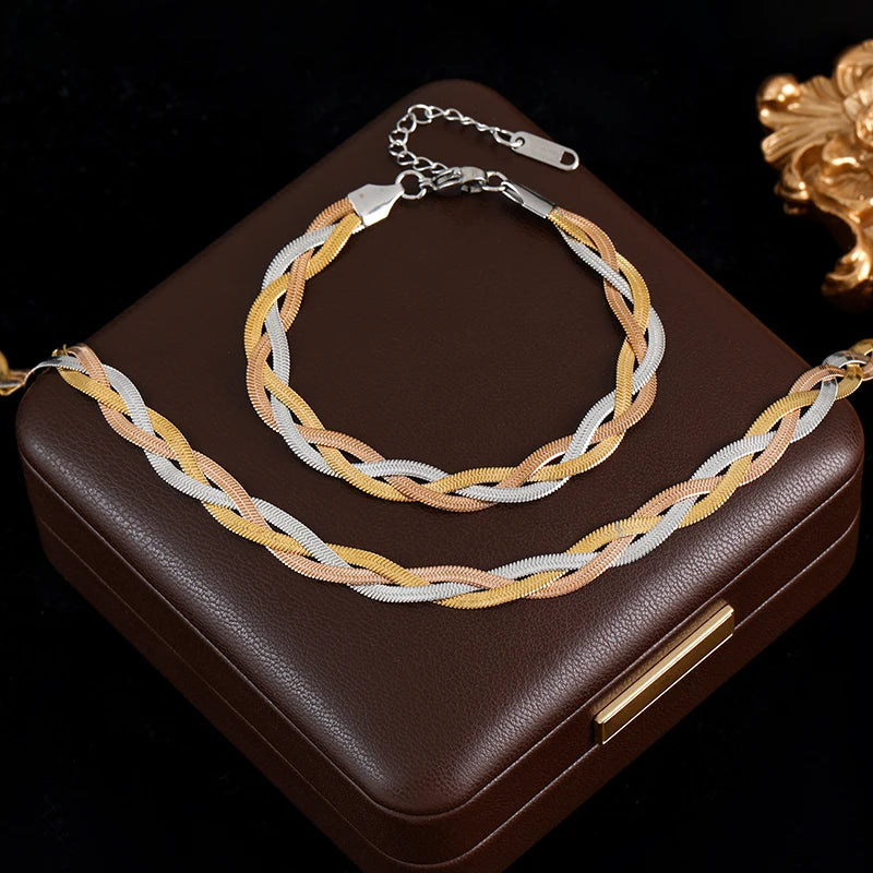 18K Gold Plated Chain Necklace & Bracelet Set