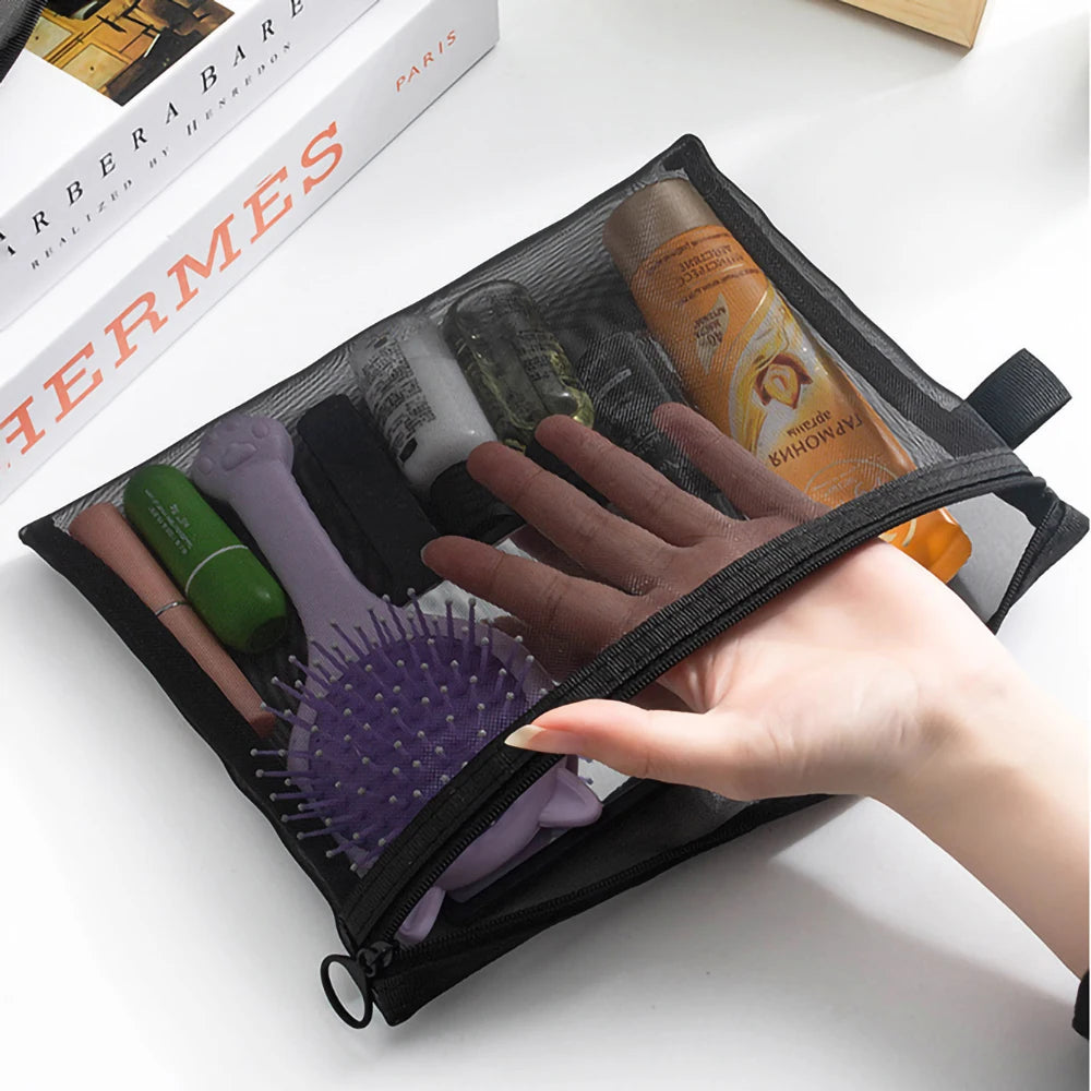 Clear Mesh Cosmetic & Travel Pouch Set