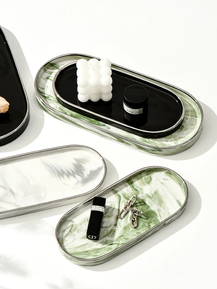 Marble Ceramic Oval Jewelry Tray