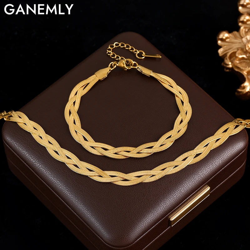 18K Gold Plated Chain Necklace & Bracelet Set