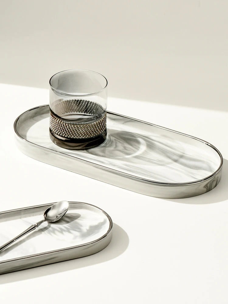 Marble Ceramic Oval Jewelry Tray