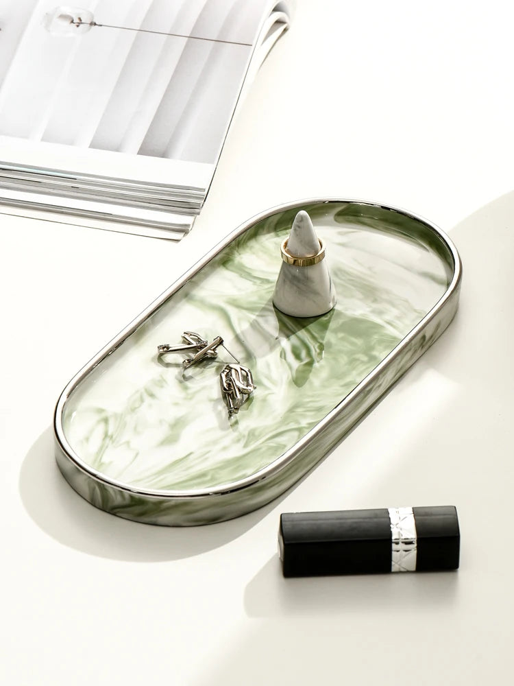 Marble Ceramic Oval Jewelry Tray