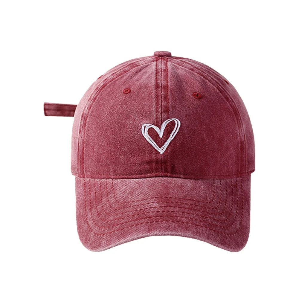 Peach Heart Embroidery Baseball Cap