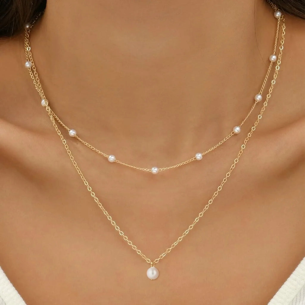 Gold Layered Pearl Necklace