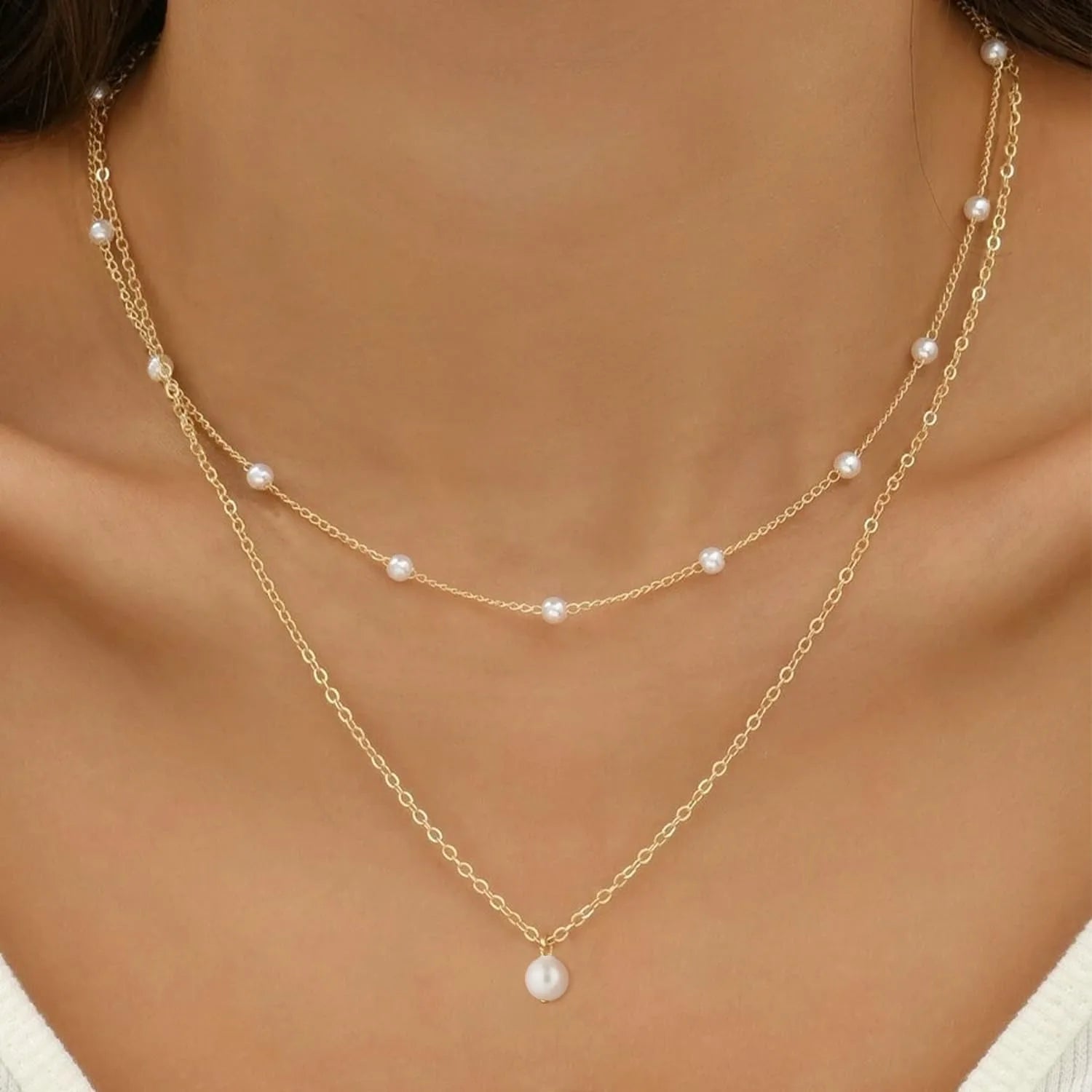 Gold Layered Pearl Necklace