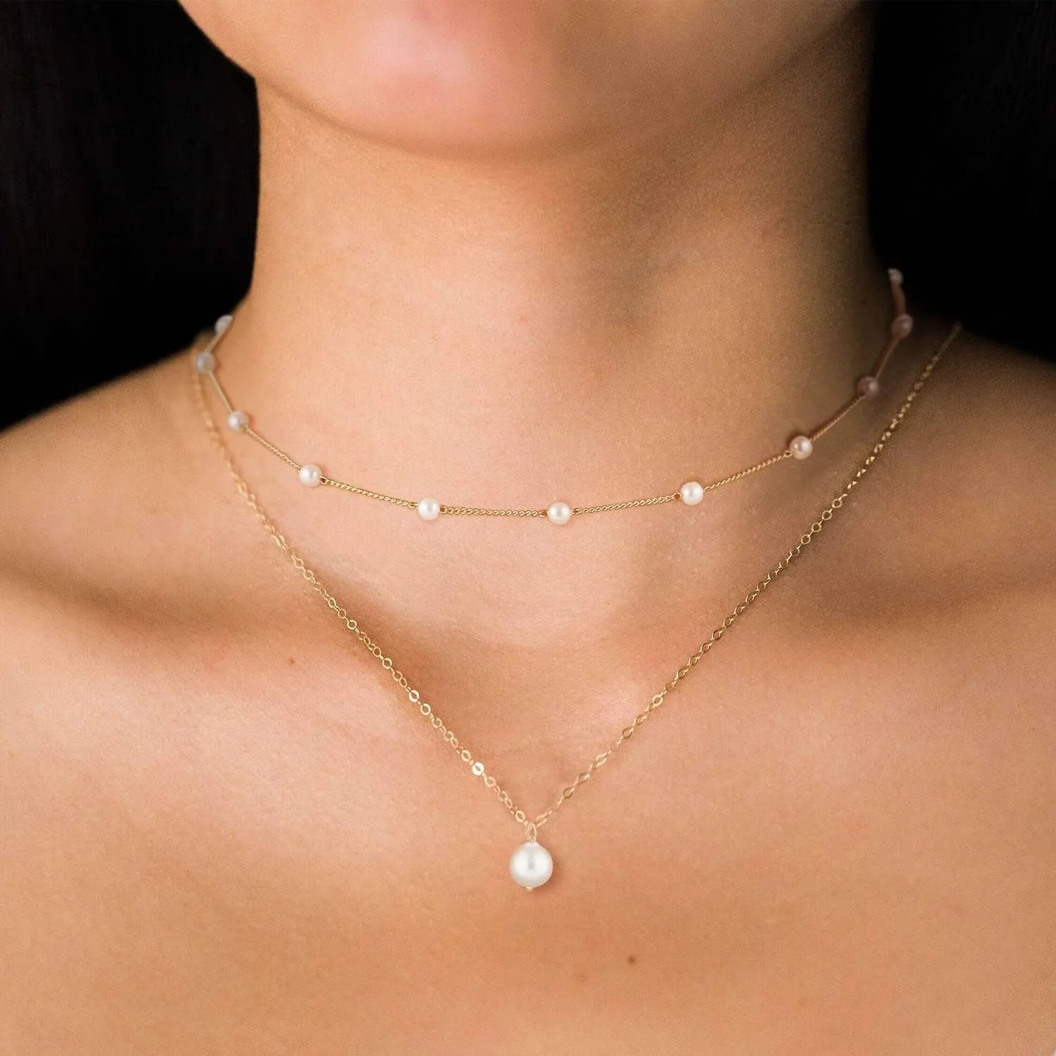 Gold Layered Pearl Necklace
