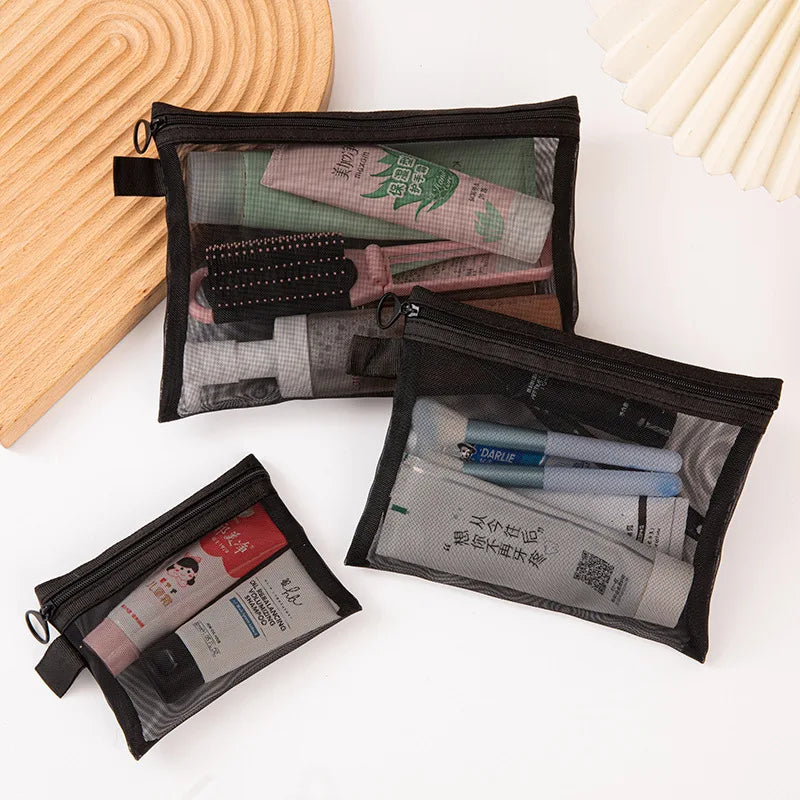 Clear Mesh Cosmetic & Travel Pouch Set