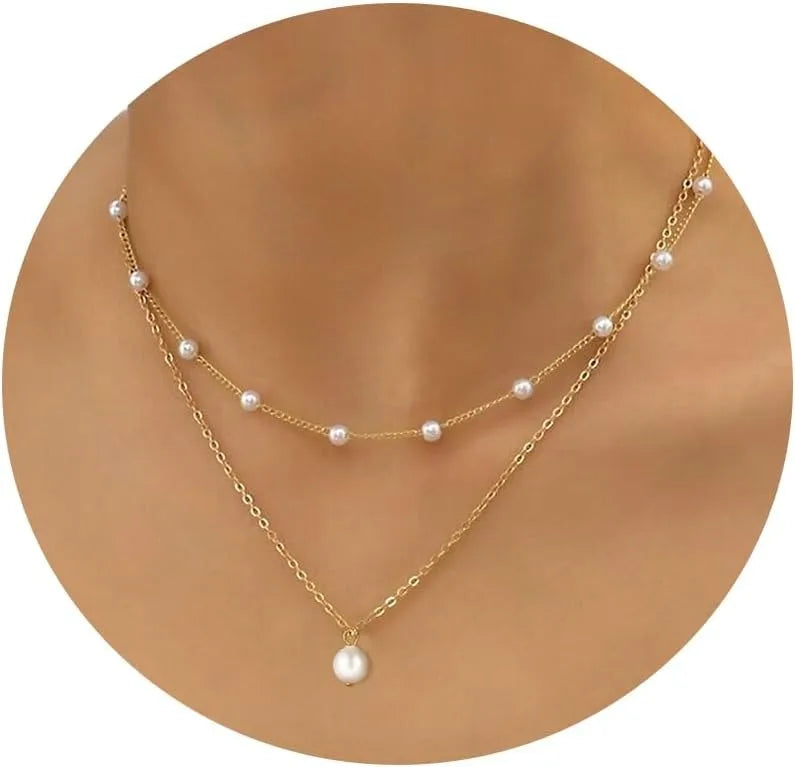 Gold Layered Pearl Necklace