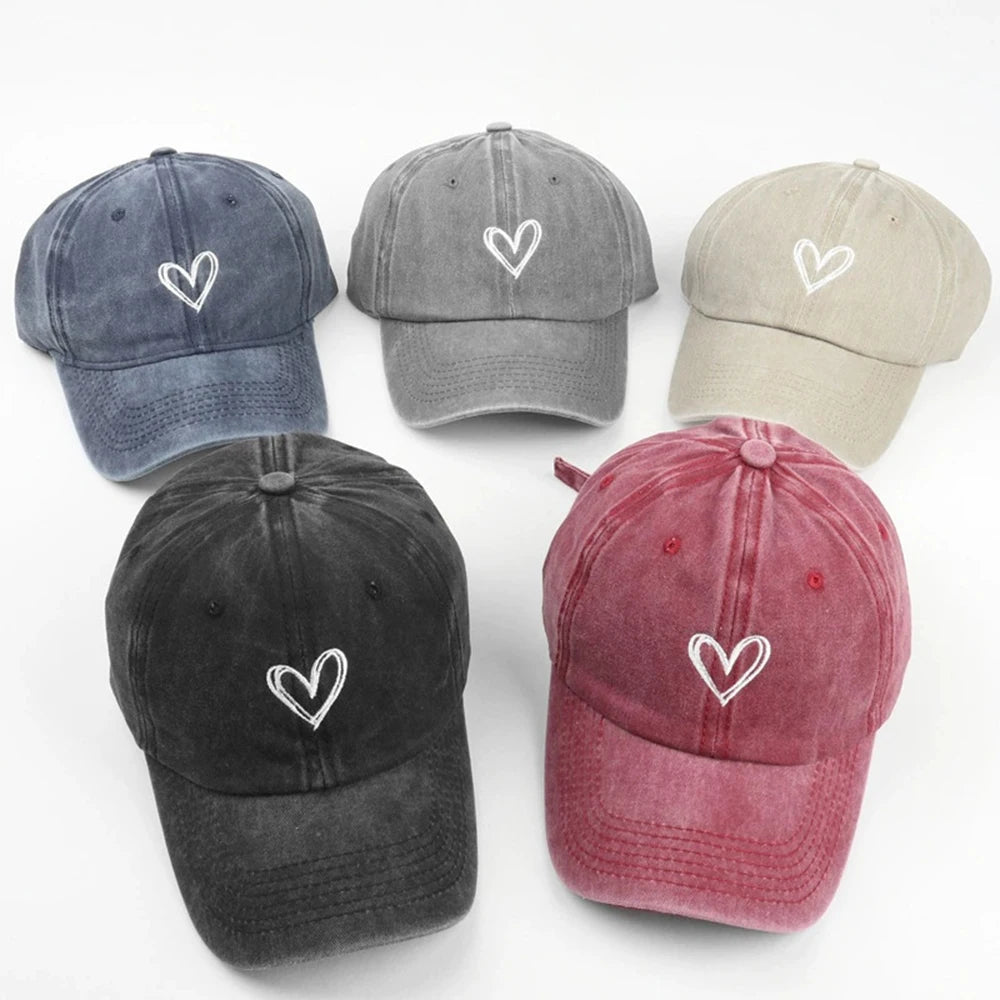 Peach Heart Embroidery Baseball Cap