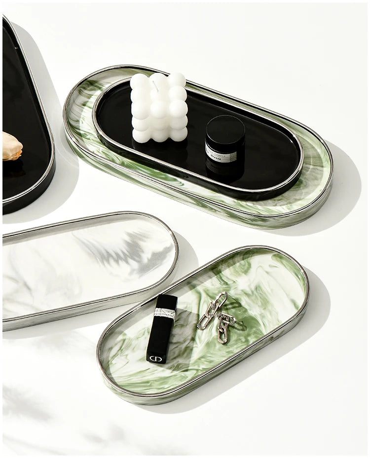 Marble Ceramic Oval Jewelry Tray