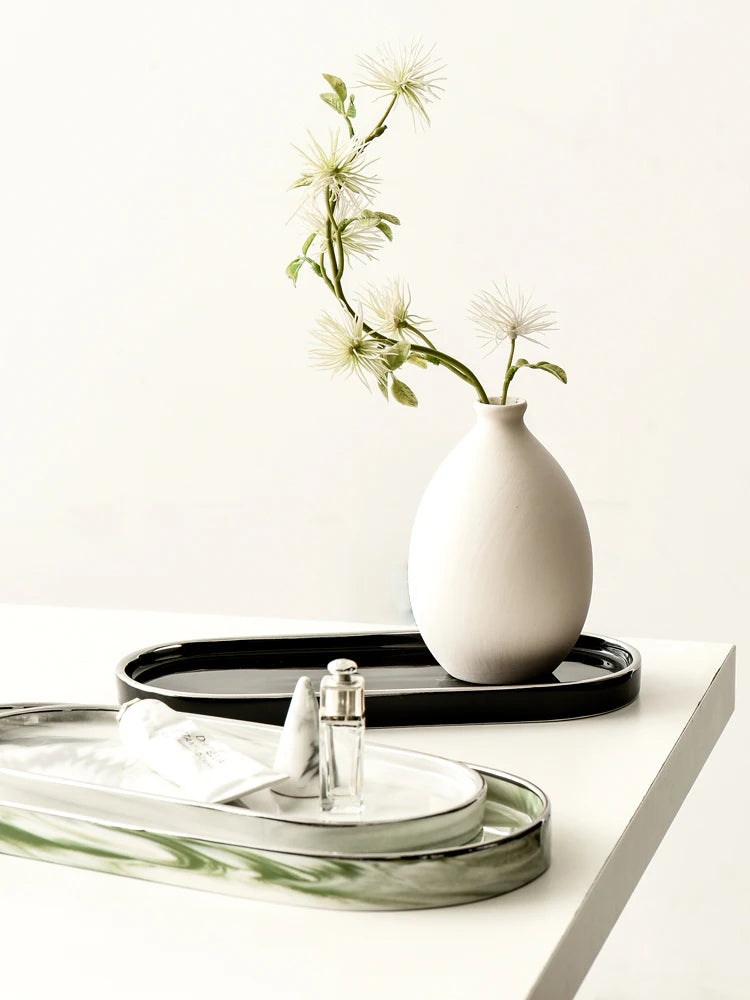 Marble Ceramic Oval Jewelry Tray