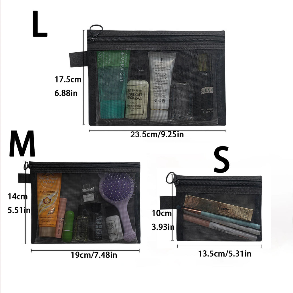 Clear Mesh Cosmetic & Travel Pouch Set