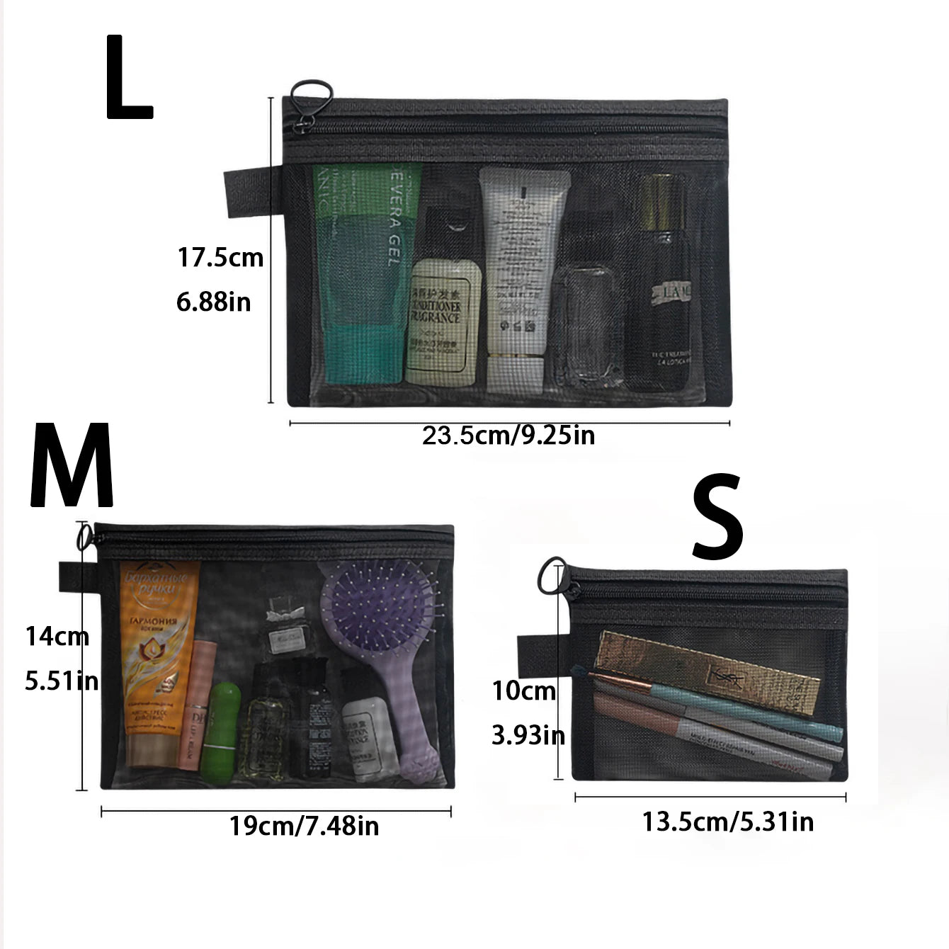Clear Mesh Cosmetic & Travel Pouch Set